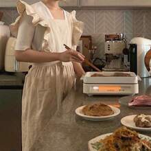 1 Miếng Ruffled Lanh Tạp dề , Lưng X Tạp dề Với Túi , Dây Tạp dề Đối với Bếp trưởng Nghề làm vườn Nấu nướng Làm bánh Người bán hoa Cửa hàng Bức tranh Tạp dề , Quần yếm - Màu Khaki - Xem 2