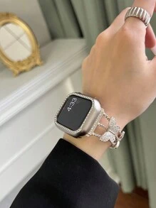 1pc Women's Starry Sky Color Crystal Butterfly Decorated Metal Apple Watch Band, 38/40/41/42/44/45/49mm Compatible With Apple Watch Series Ultra/SE/S9/S8/S7/S6/S5/S4/S3/S2/S1, All Season Stylish