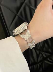 1pc Women's Starry Sky Color Crystal Butterfly Decorated Metal Apple Watch Band, 38/40/41/42/44/45/49mm Compatible With Apple Watch Series Ultra/SE/S9/S8/S7/S6/S5/S4/S3/S2/S1, All Season Stylish