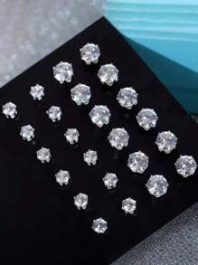 17KM 12/24/36 paires Ensemble de boucles d'oreilles clous en zirconium cubique pour hommes, port casual quotidien et cadeau - Argent - Voir 7