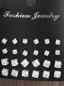 17KM 12/24/36 paires Ensemble de boucles d'oreilles clous en zirconium cubique pour hommes, port casual quotidien et cadeau - Argent - Voir 6