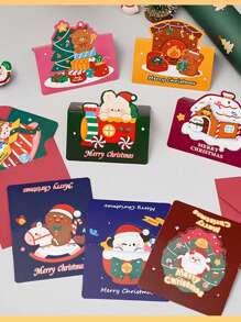 1 pieza Tarjeta de felicitación de Navidad 3D plegable con diseño de dibujos animados, tarjeta de regalo multifuncional de Navidad, tarjeta de mensaje de bendición de Acción de Gracias - Multicolor - Ver 4