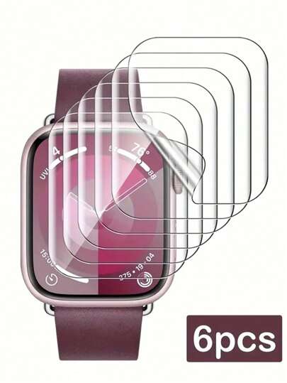 Transparent TPU Hydrogel Protective Film For Smartwatch Screen For Apple Watch 38/40/41/42/44/45/49mm Series Ultra/SE/9/8/7/6/5/4/3/2/1, 6 Pieces