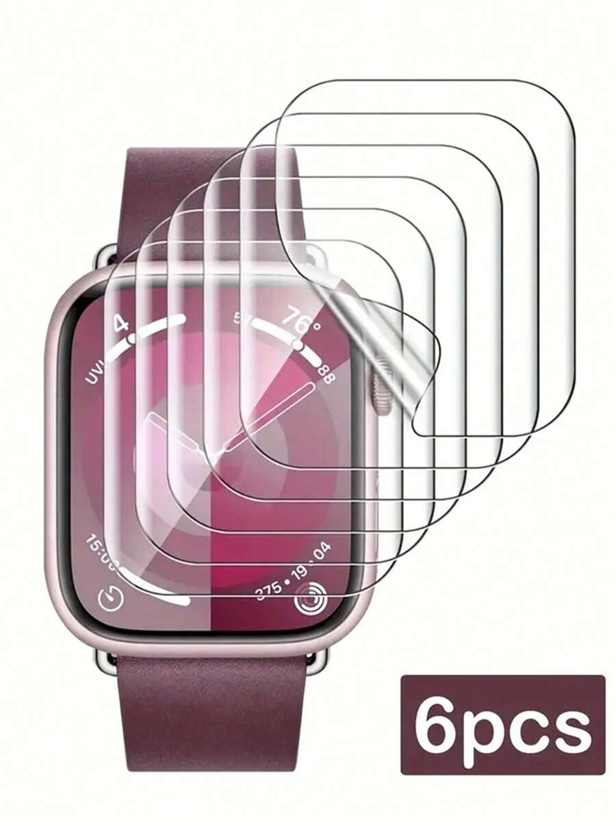 适用于苹果手表38/40/41/42/44/45/49mm系列Ultra/SE/9/8/7/6/5/4/3/2/1的透明TPU水凝胶智能手表屏幕保护膜，6片装 - 無色 - 查看 1