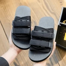 Men's Fashionable Hook Buckle Canvas Slip-On Adjustable Slippers, Casual Couple Beach Sandals For Indoor/Outdoor Wear