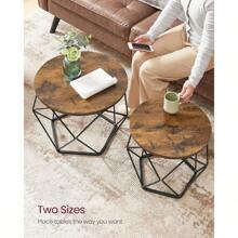 VASAGLE Small Coffee Table Set Of 2, Round Coffee Table With Steel Frame, Side End Table For Living Room, Bedroom, Office - Rỉ Nâu - Xem 9