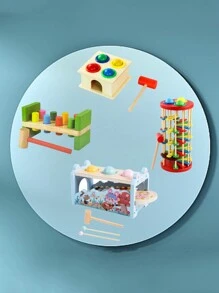 1 件儿童木制敲击玩具，早教益智玩具，锻炼儿童颜色识别和手眼协调能力，玩具锤，拼图，玩具 - 多色 - 查看 12