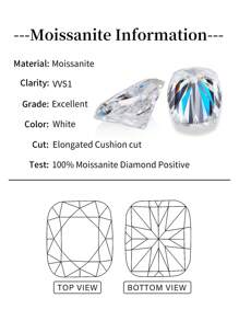 1 颗垫形切割莫桑石散石，D-GH 颜色，高品质，适用于珠宝戒指镶嵌