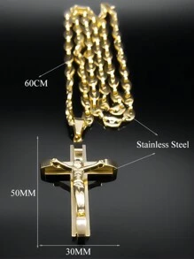 Jesus Cross Crucifix Pendant Necklace For Men Stainless Steel Gold Color Christian Coffee Bean Chain,Father's Day Gift, The Perfect Gift For Family And Friends