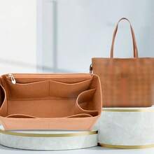 1 件多口袋收纳袋用于储物袋内袋衬袋毛毡内衬手提包收纳袋化妆包 - 棕色 - 查看 2