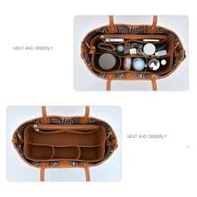 1 件多口袋收纳袋用于储物袋内袋衬袋毛毡内衬手提包收纳袋化妆包 - 棕色 - 查看 4