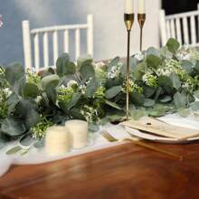 1pc/2pcs/3pcs/5pcs, 70.86 Inches/5.9 Feet Home Decor Artificial Table Vines,Green Eucalyptus Flower Crown With Silver Dollar Eucalyptus Leaves And Gypsophila Flower Crown Centerpieces Artificial Flowers Vines Plastic, Valentine Day, Gift Gifts Birthday Graduation - Green - View 5