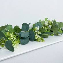 1pc/2pcs/3pcs/5pcs, 70.86 Inches/5.9 Feet Home Decor Artificial Table Vines,Green Eucalyptus Flower Crown With Silver Dollar Eucalyptus Leaves And Gypsophila Flower Crown Centerpieces Artificial Flowers Vines Plastic, Valentine Day, Gift Gifts Birthday Graduation - Green - View 4