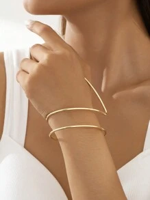1pc Minimalist Exaggerated Geometric Bangle For Women - Yellow Gold - View 2