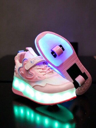 USB uppladdningsbar LED Colorful Light Up rullskridskoskor för barn, pojkar/flickor, småbarn/litet/stort barn, utomhussporter, fritidssneakers med hjul, andningsbart mesh, blinkande ljuslägen