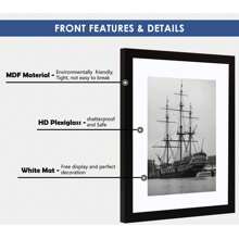 24x36 Poster Frame Set Of 6, Display Pictures 20 X 30 With Mat Or 24 X 36 Without Mat, Poster Frames 24 X 36 Inches For Wall Mounting Display, Black. - Black - View 3