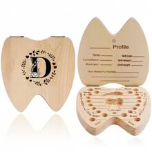 1 pieza Caja de madera para guardar dientes, caja de almacenamiento de dientes para niños y niñas con diseño de patrón de inicial y nombre creativo, caja recolectora del cordón umbilical y dientes, caja de recuerdos, organizador en inglés - Albaricoque - Ver 17