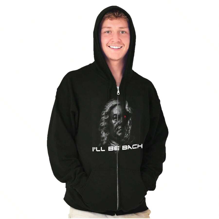 Funny I'll Be Back Bach Music Pun Zip Hoodie Sweatshirt Men - Black - View 1