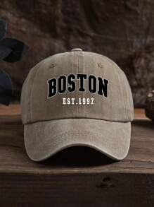 1件中性戶外休閒時尚 BOSTON 字母印花個性化熱門四季可調尺寸棒球帽 - 水洗棒球帽 - 查看 9
