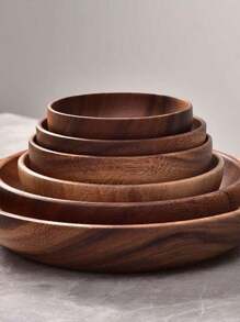 1pc Wooden Tray Household Fruit Snack Tray Western Round Wooden Tray,Kitchen,Christmas Gift