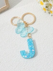 1pc Creative 26 Letter Key Chain, Kids Backpack Accessory, Butterfly Letter Charm Keychain For Girls - Light Blue - View 24