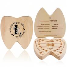 1 pieza Caja de madera para guardar dientes, caja de almacenamiento de dientes para niños y niñas con diseño de patrón de inicial y nombre creativo, caja recolectora del cordón umbilical y dientes, caja de recuerdos, organizador en inglés - Albaricoque - Ver 22