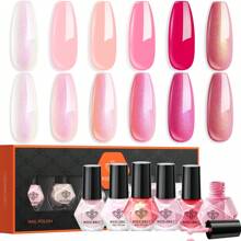 Modelones Mini Nail Polish Set 6 Colors Summer Nail Polish Set Exquisite Glitter Quick Dry Nail Polish Set Nail Art DIY Nail Salon Home Gifts Women Girls, One Set Of Nail Polish Contains 6 Colors, One Color 5ml - 粉色 - 查看 1