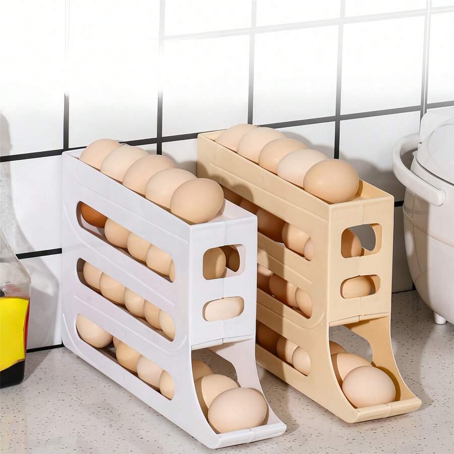 1 Hộp Bảo Quản Trứng Tủ Lạnh Xoay Tự Động, Tiết Kiệm Không Gian Dung Tích Lớn, Tiếp Xúc Thực Phẩm An Toàn, Phụ Kiện Nhà Bếp Dễ Sử Dụng, Giá Đựng Trứng Bằng Nhựa Để Tổ Chức Trong Tủ Lạnh