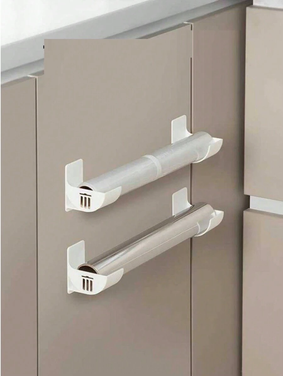 1/2 Pairs No Drill Storage Rack For Cling Film, Garbage Bags, Cabinets, Refrigerators Side Wall Shelf - White - View 1