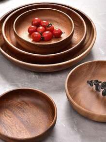 1pc Wooden Tray Household Fruit Snack Tray Western Round Wooden Tray,Kitchen,Christmas Gift