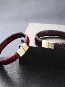 男士编织仿皮绳手链，经典朋克风PU皮手链，多功能男士手链 - 彩色 - 查看 7