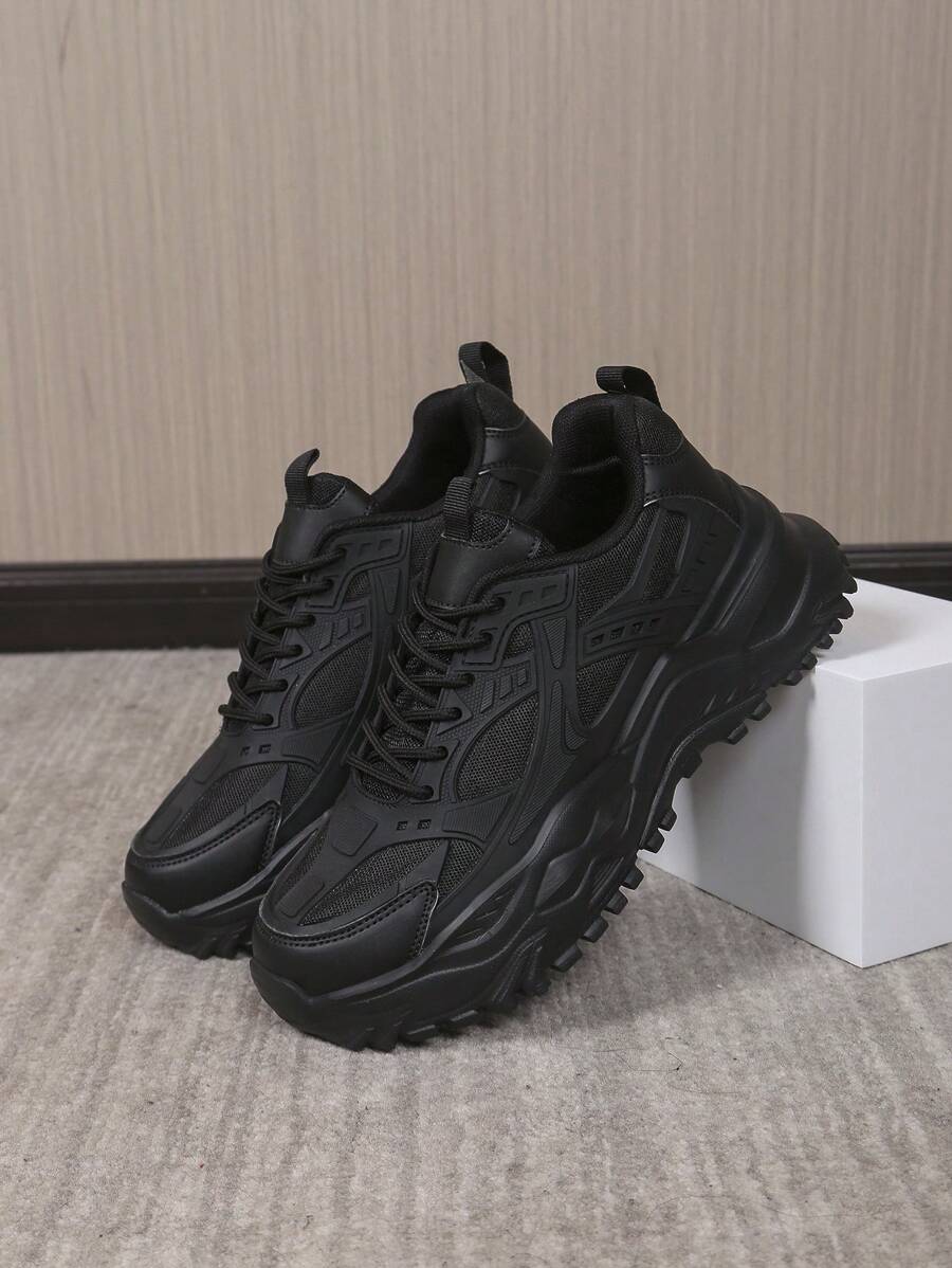 Men's Dad Chunky Sneakers, Lace Up Colorblock Athletic Shoes, Thick Sole Non-Slip Round Toe Sport Shoes, Casual Wear For College Students