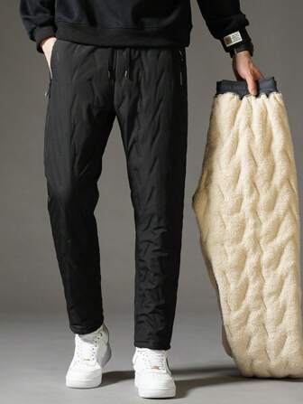 Men's Casual Thick Thermal Lined Straight Leg Warm And Waterproof Pants, Winter