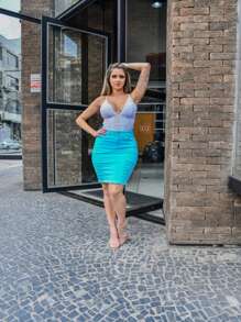 Women's Colors Destroyed Midi Jeans Skirt - Christian Fashion, Trend, Elegant - Màu xanh lam - Xem 1