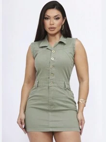 Women's Short Jeans Dress With Lycra P To G1 - màu xanh lá - Xem 3