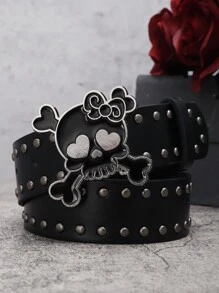 1 chiếc thắt lưng da đen thời trang đô thị nóng bỏng táo bạo gợi cảm giả tưởng sôi động punk quyến rũ sành điệu đường phố thiên niên kỷ phong cách y2k súng đen đính đinh tán toàn bộ trang trí dễ thương hình bộ xương sọ thắt nơ khóa thắt lưng nữ cho bé gái phù hợp với quần jean áo phông mặc đi chơi hàng ngày dự tiệc, dạ hội, đồ trang trí lấp lánh, đi chơi Halloween mùa hè, trường học mùa thu, mùa thu, Halloween - màu đen - Xem 1