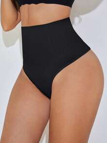 High Waist Tummy Control Body Shaping T-Shape Panties For Women - Black - View 4