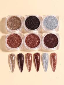 FULL BEAUTY 6粒指甲闪粉颜料粉 Y2K美学全息金酒红色系列闪亮亮片DIY美甲装饰 - 彩色 - 查看 3