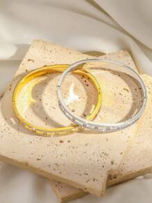 1 Vòng Tay Màu Vàng Thép Không gỉ Tối Giản Thanh Lịch, Không Phai Màu & Không Gây Dị Ứng, Thiết Kế Hình Tròn Rỗng Dành Cho Nữ - vòng đeo tay - Xem 4