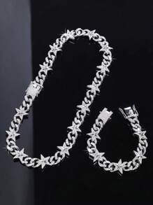 1件欧美时尚嘻哈风格星星手链项链，镶嵌水钻，街头配饰 - A - 查看 2