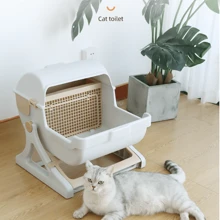 1pc Semi-Automatic Tipping Cat Litter Box, Large Semi-Enclosed Cat Toilet And Cat Poop Box Suitable For Cats Weighing Less Than 7.5 Kg - Multicolor - View 13