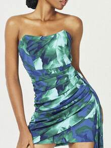Calista Green Strapless Pleated Ruffle Cocktail Party Dress For Women - Green - View 5