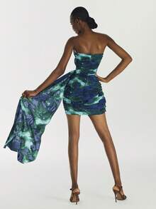 Calista Green Strapless Pleated Ruffle Cocktail Party Dress For Women - Green - View 6