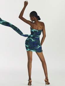 Calista Green Strapless Pleated Ruffle Cocktail Party Dress For Women - Green - View 9