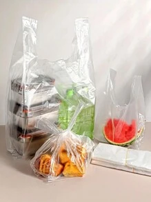 50/100/200pcs White Transparent Plastic Bags, Supermarket Shopping Bags, Tote Bags, Durable Takeout Bags, Packaging Supplies - White - View 4