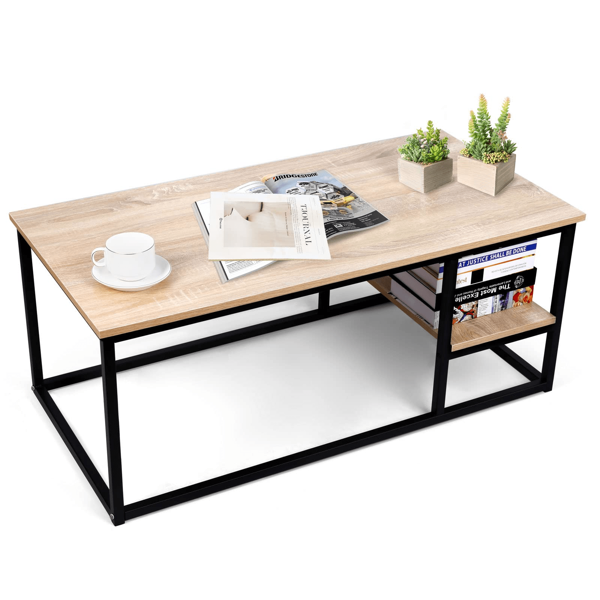 VOWNER VOWNER 102*52cm Couchtisch mit Ablage, Wohnzimmertisch mit Stauraum