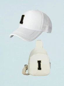2 Cái/bộ Trẻ Em 26 Chữ Cái Mũ Bóng Chày & Ba Lô, Trang Phục Hàng Ngày Unisex & Phụ Kiện Đi Học - trắng - Xem 24