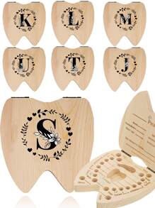 1 pieza Caja de madera para guardar dientes, caja de almacenamiento de dientes para niños y niñas con diseño de patrón de inicial y nombre creativo, caja recolectora del cordón umbilical y dientes, caja de recuerdos, organizador en inglés - Albaricoque - Ver 12