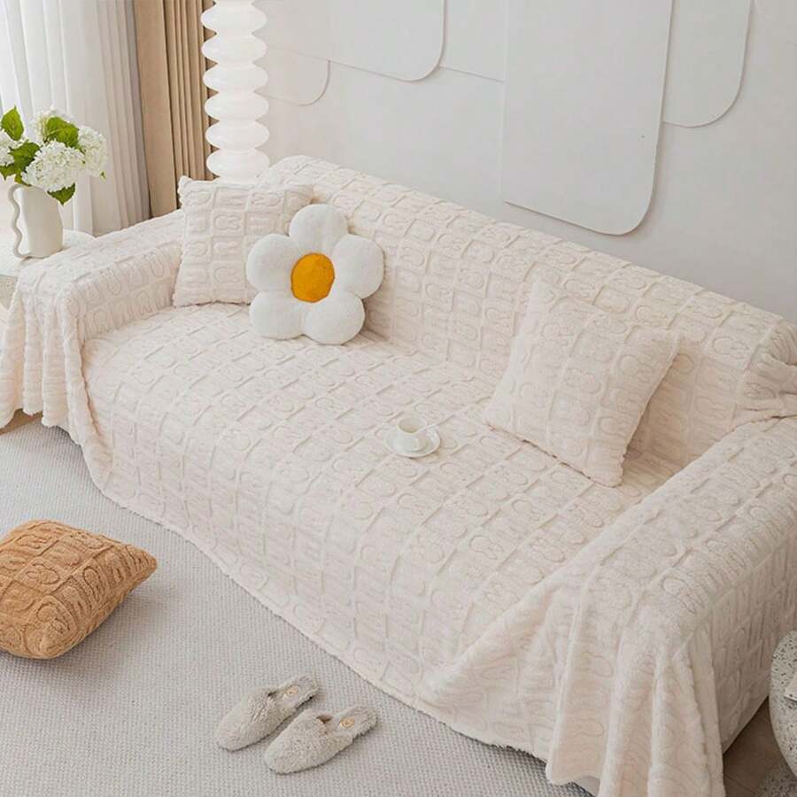 Plush Jacquard Cartoon Animal Pattern Sofa Blanket Coverlet Couch Cover Furniture Decorative Fabric, Pet Friendly