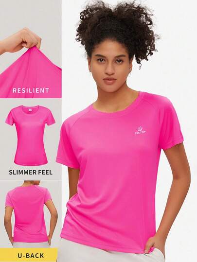 TECTOP Women's Quick Dry Raglan Short Sleeve Crew Neck Athletic Workout Dry Fit Performance Sports Wicking Running Top For Gym, Spring And Summer, Random Logo Delivery